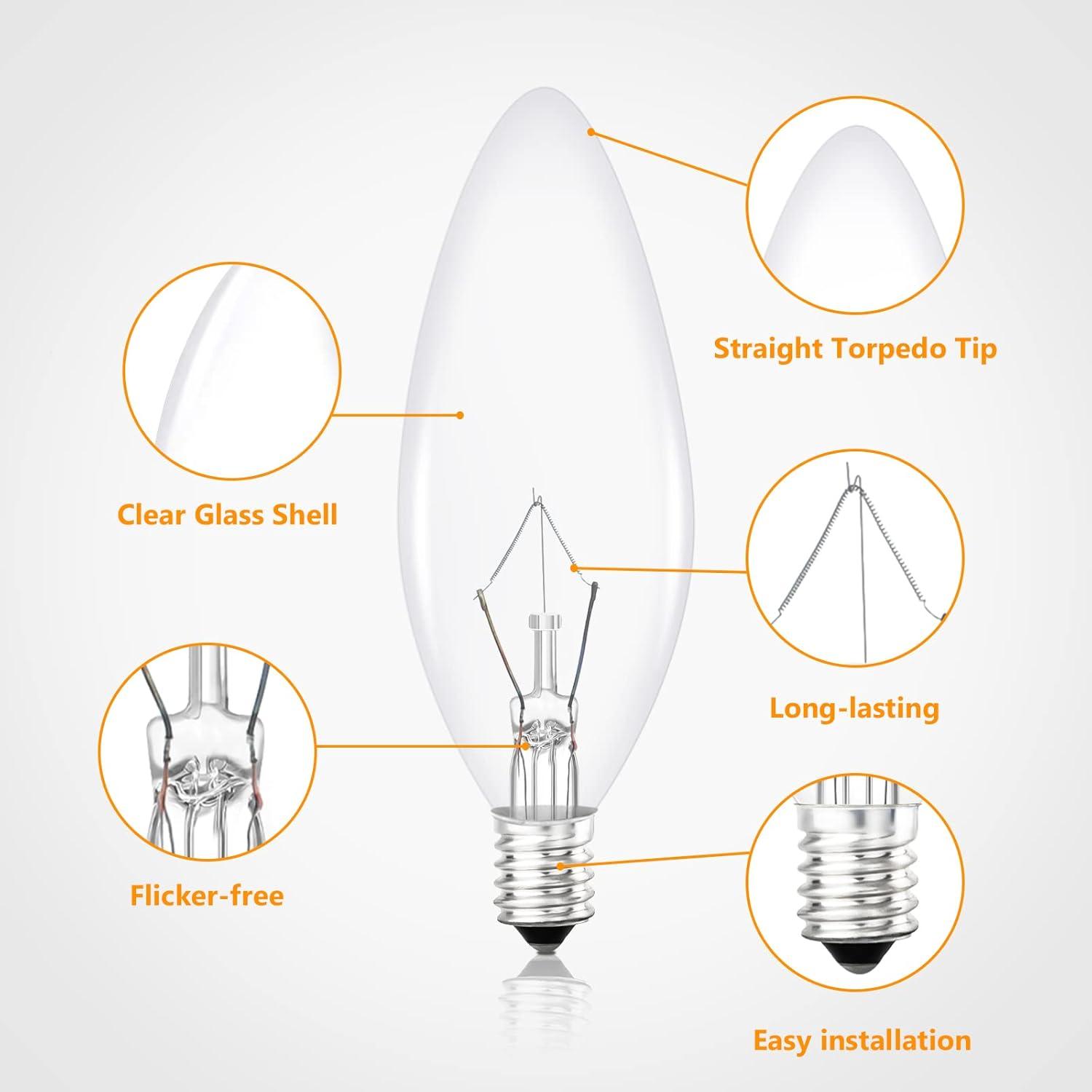 imageBrightever Vintage Incandescent Light Bulbs 40Watt B10 380 Lumens Clear Dimmable E12 Edison Candelabra Lightbulbs Decorative Candle Bulbs for Chandeliers Ceiling Fan 2500K Warm White 12PackTraditional