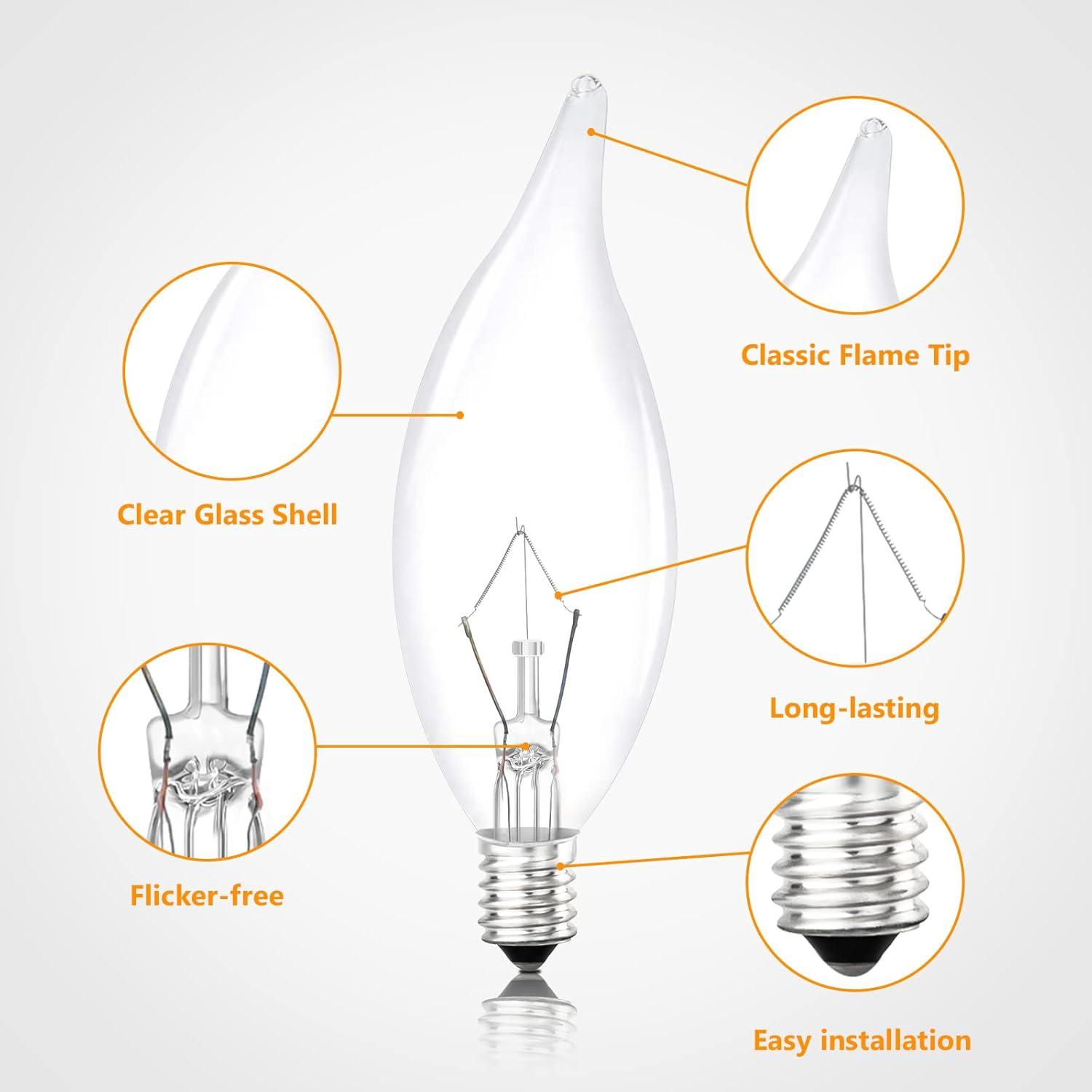 imageBrightever Vintage Incandescent Light Bulbs 40Watt B10 380 Lumens Clear Dimmable E12 Edison Candelabra Lightbulbs Decorative Candle Bulbs for Chandeliers Ceiling Fan 2500K Warm White 12PackAntique