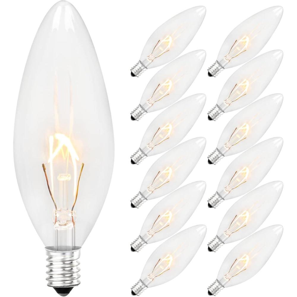 imageBrightever Vintage Incandescent Light Bulbs 40Watt B10 380 Lumens Clear Dimmable E12 Edison Candelabra Lightbulbs Decorative Candle Bulbs for Chandeliers Ceiling Fan 2500K Warm White 12PackTraditional