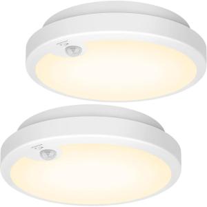 image2Pack Battery Operated Motion Sensor LED Ceiling Light 72inch Flush Mount Light Fixture 6000K Wireless Motion Activated Ceiling Lamp in 400LM for Closet Pantry Laundry StairBattery Not Included3000K Warm White