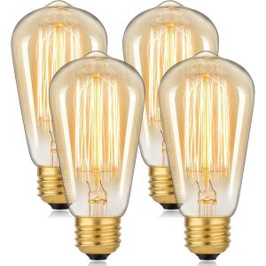 image60 Watt Incandescent Edison Light Bulbs Vintage Dimmable E26 Bulbs ST58 2200K Warm White Antique 260LM E26 Medium Screw Base Amber Filament Bulbs for Home Bedroom Office Decorative Lamp4PackST58