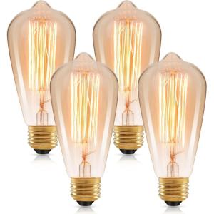 image60 Watt Incandescent Edison Light Bulbs Vintage Dimmable E26 Bulbs ST58 2200K Warm White Antique 260LM E26 Medium Screw Base Amber Filament Bulbs for Home Bedroom Office Decorative Lamp4PackST64