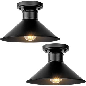 imageBrightever 2Pack Industrial Semi Flush Mount Ceiling Lights Matte Black Farmhouse Light Fixtures Close to Ceiling Lights for Kitchen Laundry Room Entryway Hallway E26 Base Bulb not Included