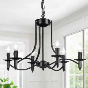 imageBrightever Black Chandelier 6Light Farmhouse Chandelier for Dining Room Lighting Fixtures Modern Candle Hanging Pendant Lights Fixture for Living Room Kitchen Foyer Island Entryway Hallway Bedroom