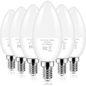 imageBrightever Candelabra 40W Equivalent LED Light Bulbs 4W Candle Light Bulbs with Small E12 Base Daylight White 5000K Ceiling Fan Lightbulbs Type B Bulb for Wall Sconces NonDimmable Pack of 64000k Natural White