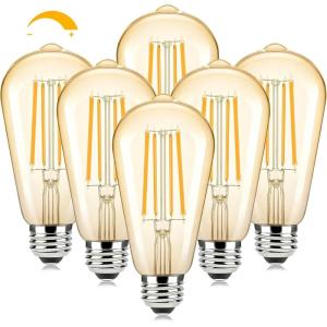 imageBrightever Dimmable Amber Light Bulbs 60 Watt Equivalent 2200K Warm Light Vintage LED Edison Bulbs 850LM 90CRI 7W ST58 E26 LED Bulb Clear Glass Antique Decorative Lights Bulb for Room 6Pack2200k Amber White