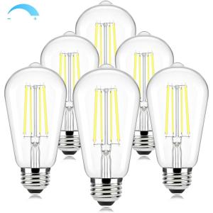 imageBrightever Dimmable Amber Light Bulbs 60 Watt Equivalent 2200K Warm Light Vintage LED Edison Bulbs 850LM 90CRI 7W ST58 E26 LED Bulb Clear Glass Antique Decorative Lights Bulb for Room 6Pack5000k Daylight White