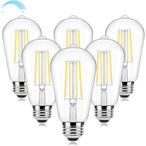 imageBrightever Dimmable Amber Light Bulbs 60 Watt Equivalent 2200K Warm Light Vintage LED Edison Bulbs 850LM 90CRI 7W ST58 E26 LED Bulb Clear Glass Antique Decorative Lights Bulb for Room 6Pack4000k Neutral White