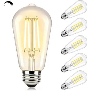 imageBrightever Dimmable Amber Light Bulbs 60 Watt Equivalent 2200K Warm Light Vintage LED Edison Bulbs 850LM 90CRI 7W ST58 E26 LED Bulb Clear Glass Antique Decorative Lights Bulb for Room 6Pack2700k Warm White