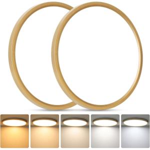 imageBrightever Walnut Wood LED Flush Mount Ceiling Light 12 Inch 24W 3200LM Close to Ceiling Light Fixtures Dimmable amp 2700K6500K 5 Color Selectable Light Fixtures Ceiling Mount 1 Pack5CCTGold
