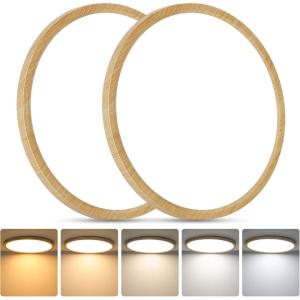 imageBrightever Walnut Wood LED Flush Mount Ceiling Light 12 Inch 24W 3200LM Close to Ceiling Light Fixtures Dimmable amp 2700K6500K 5 Color Selectable Light Fixtures Ceiling Mount 1 Pack5CCTWood
