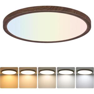 imageBrightever Walnut Wood LED Flush Mount Ceiling Light 12 Inch 24W 3200LM Close to Ceiling Light Fixtures Dimmable amp 2700K6500K 5 Color Selectable Light Fixtures Ceiling Mount 1 Pack5CCTWalnut Wood