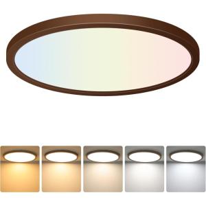 imageBrightever Walnut Wood LED Flush Mount Ceiling Light 12 Inch 24W 3200LM Close to Ceiling Light Fixtures Dimmable amp 2700K6500K 5 Color Selectable Light Fixtures Ceiling Mount 1 Pack5CCTOil Rubbed Bronze