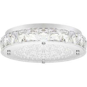 imageCrystal Chandeliers Flush Mount LED Ceiling Light Fixture 5000K Daylight White Super Bright 1980LM 11Inch Dimmable Farmhouse Kitchen Light Modern Ceiling Lamp for Bedroom Bathroom Nursery13 inch