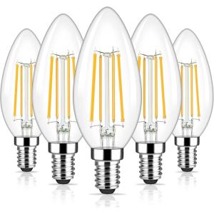 imageE12 LED Candelabra Bulbs 40 Watt Equivalent 4W Vintage Candle Light Bulbs Dimmable 470Lm Warm White 2700K B11 Edison Bulb Filament Clear Glass Lamp Bulb for Chandelier Ceiling Fan 5 Packs60w Warm White 2700k