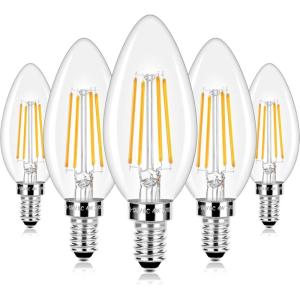 imageE12 LED Candelabra Bulbs 40 Watt Equivalent 4W Vintage Candle Light Bulbs Dimmable 470Lm Warm White 2700K B11 Edison Bulb Filament Clear Glass Lamp Bulb for Chandelier Ceiling Fan 5 Packs40w Warm White 2700k