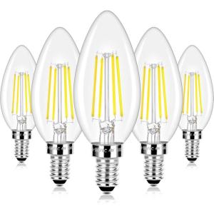 imageE12 LED Candelabra Bulbs 40 Watt Equivalent 4W Vintage Candle Light Bulbs Dimmable 470Lm Warm White 2700K B11 Edison Bulb Filament Clear Glass Lamp Bulb for Chandelier Ceiling Fan 5 Packs40w Daylight White 5000k