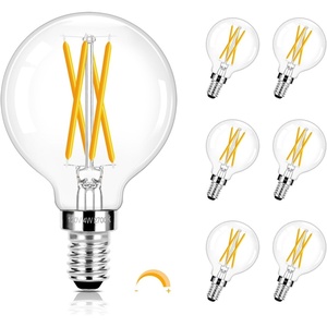 image:imageBrightever 6 Pack G165 LED Light Bulbs 4W E26 Dimmable Candelabra Bulb 40W Equivalent Warm White 2700K 480LM Clear Glass Globe Edison Light Bulbs for Ceiling Fan Chandelier Vanity Light2700k Warm White